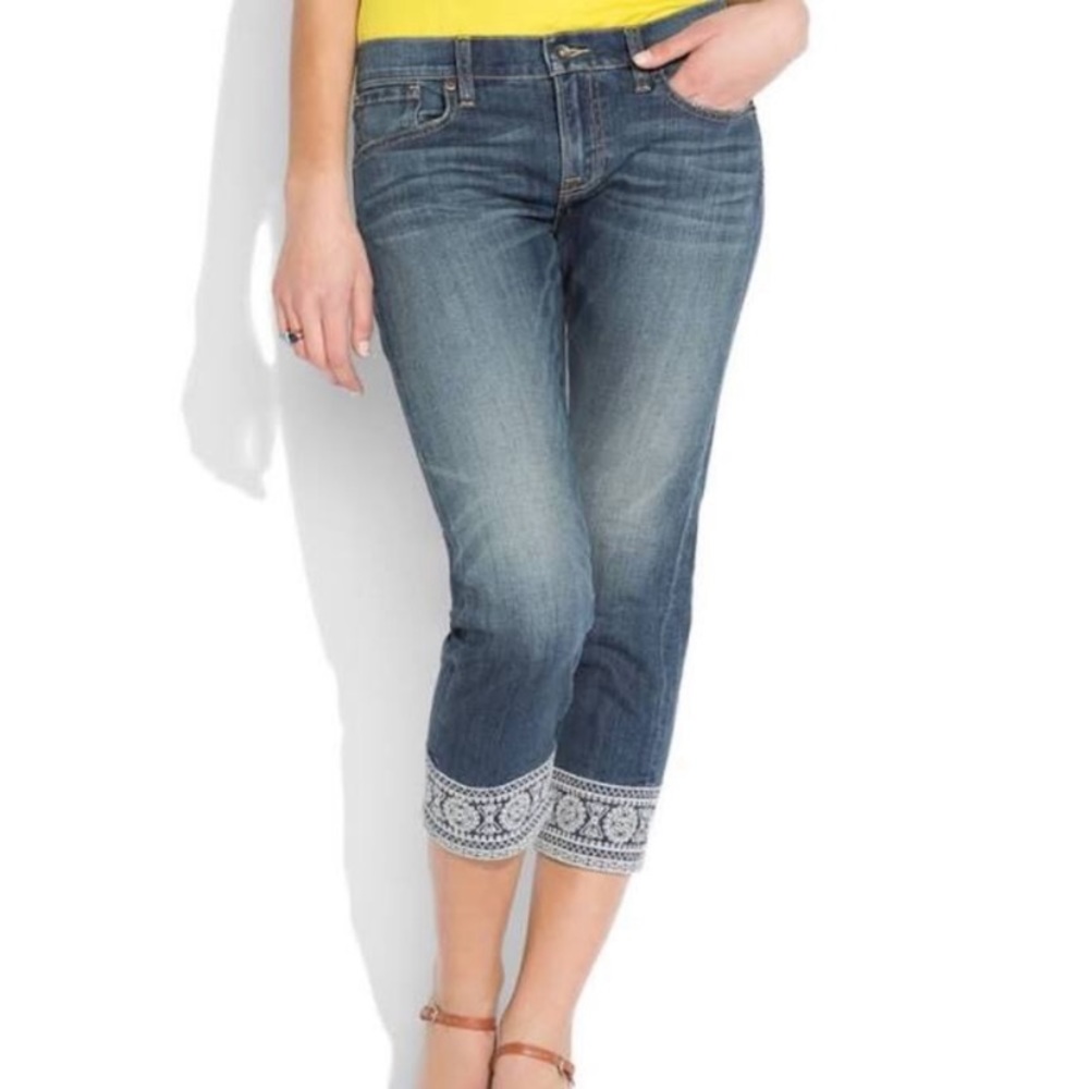 Lucky Brand Blue Cropped Jeans with White Lace Trim